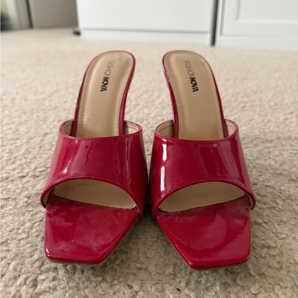 Fashion Nova Glossy Red Mules